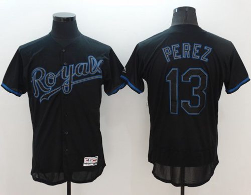 Royals #13 Salvador Perez Black Fashion Flexbase Authentic Collection Stitched MLB Jersey - Click Image to Close
